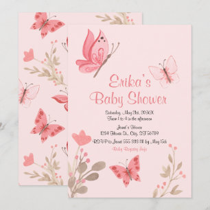 Invitation Baby shower de papillons roses mignonnes