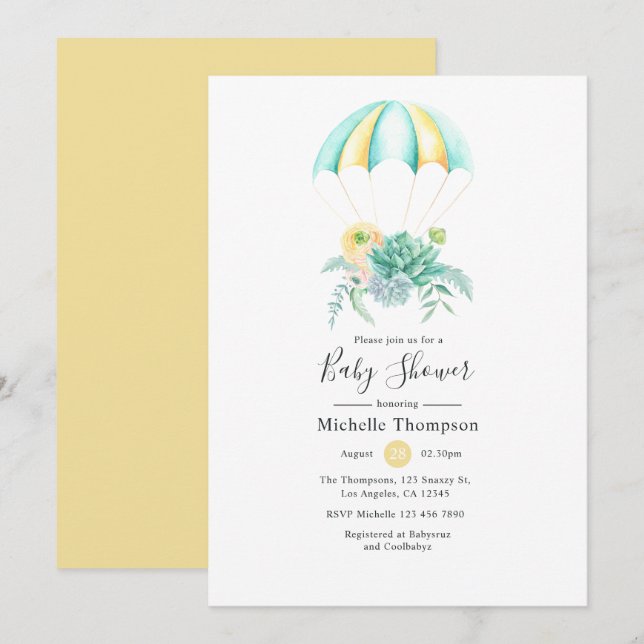 Invitation Baby shower de parachute de bouquet floral (Devant / Derrière)
