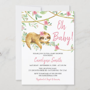 Invitation Baby shower de parement vert rose pâle rose mignon