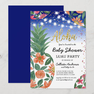 Invitation Baby shower de Parties scintillant à ananas tropic