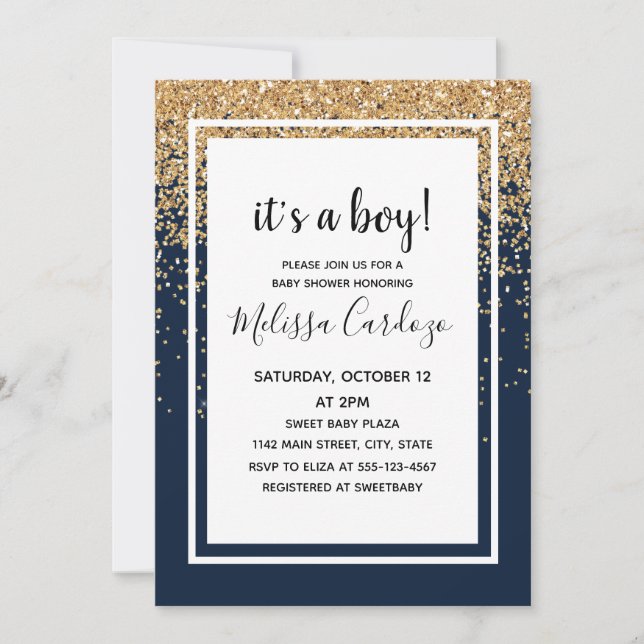 Invitation Baby shower de Parties scintillant bleu de bébé ga (Devant)