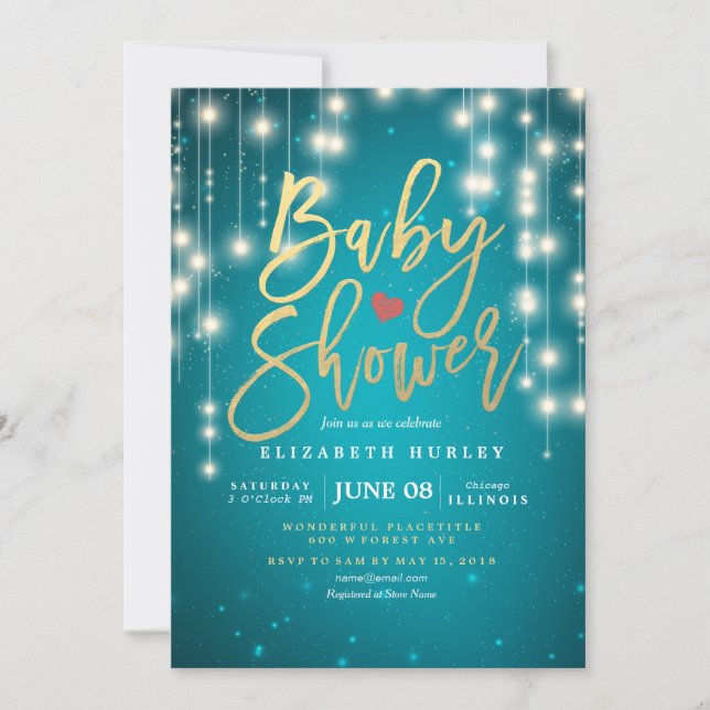 Invitation Baby shower de Parties scintillant bleu de script  (Devant)