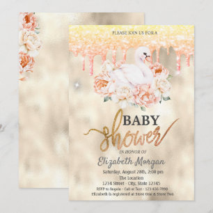 Invitation Baby shower de Parties scintillant de cygne floral