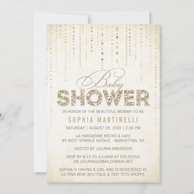 Invitation Baby shower de Parties scintillant d'or antique (Devant)