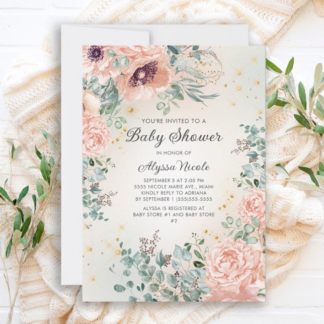 Invitation Baby shower de Parties scintillant d'or de feuilla (Créateur téléchargé)