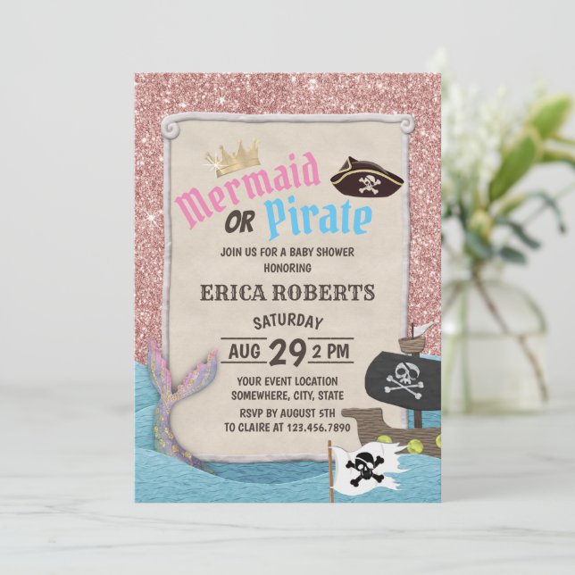 Invitation Baby shower de Parties scintillant d'or de sirate  (Debout devant)