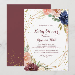 Invitation Baby shower de Parties scintillant en or géométriq