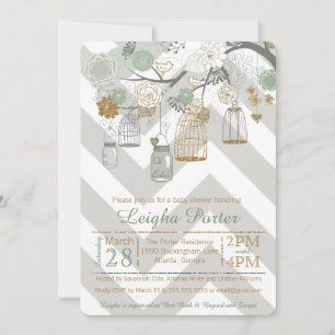 Invitation Baby shower de Parties scintillant en or Mint Maso