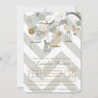 Invitation Baby shower de Parties scintillant en or Mint Maso