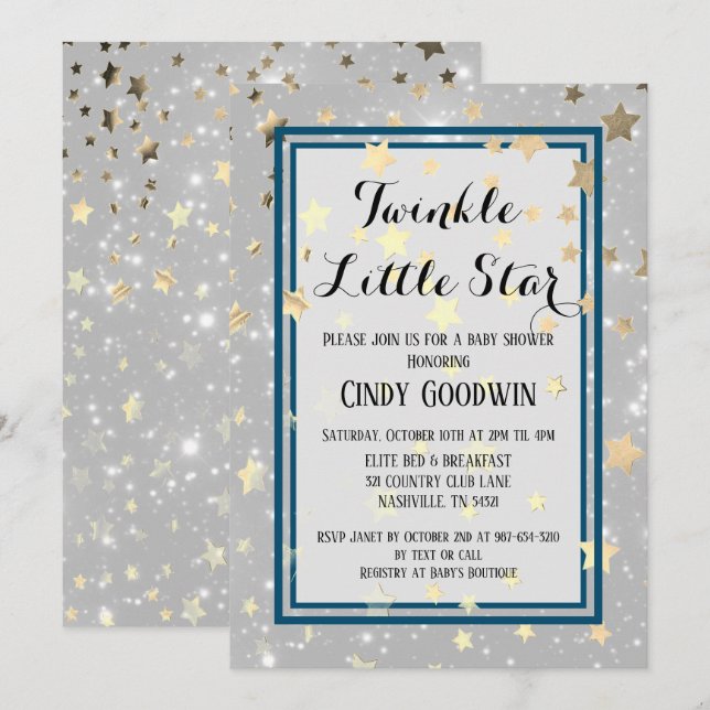 Invitation Baby shower de Parties scintillant en or Twinkle L (Devant / Derrière)
