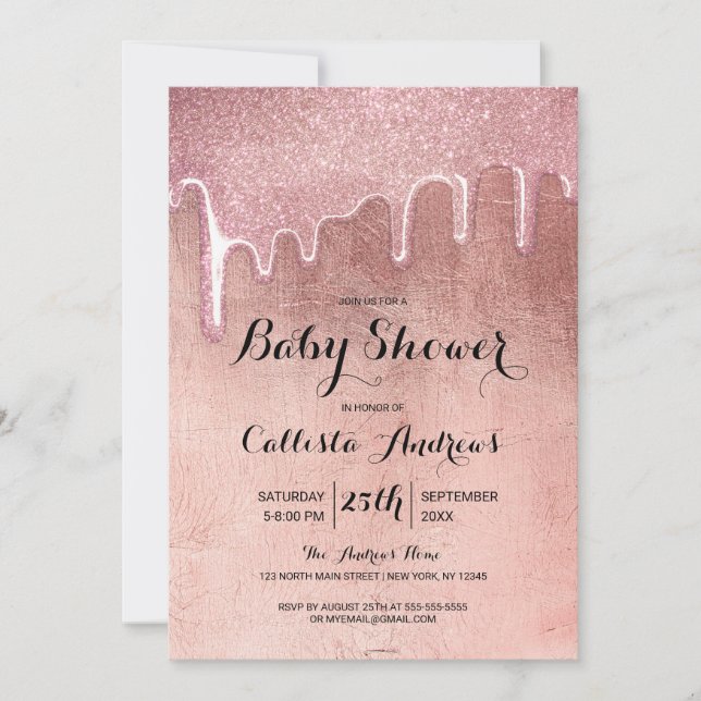 Invitation Baby shower de Parties scintillant épaisse Glam Ro (Devant)