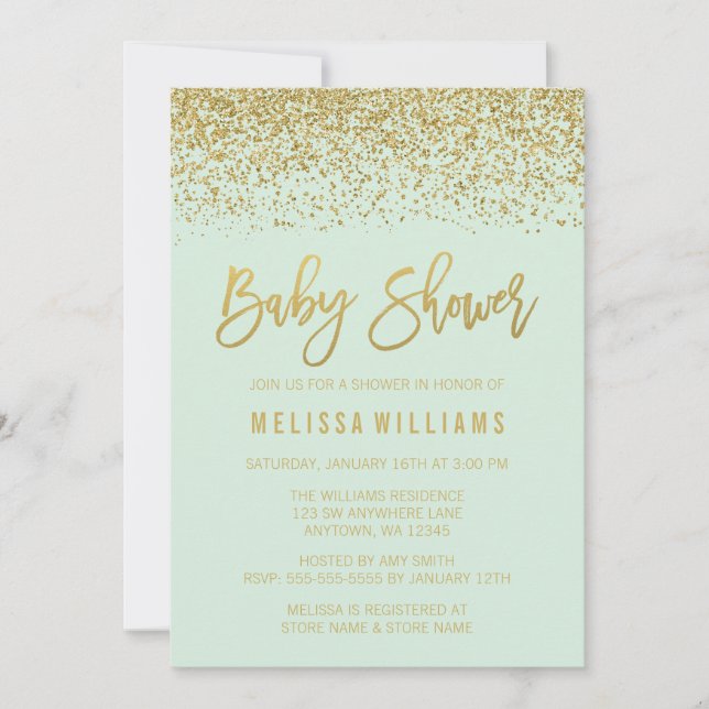 Invitation Baby shower de Parties scintillant moderne Mint Go (Devant)