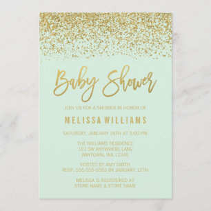 Invitation Baby shower de Parties scintillant moderne Mint Go
