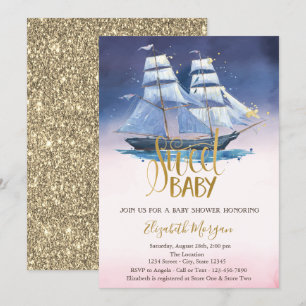 Invitation Baby shower de Parties scintillant or de bateau à