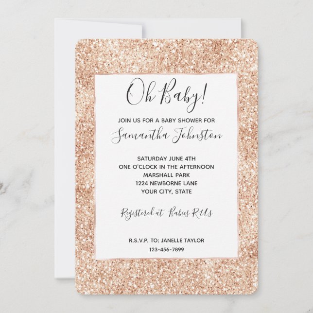 Invitation Baby shower de Parties scintillant Peach Blush Gol (Devant)