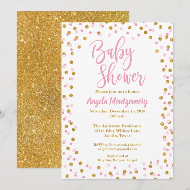 Invitation Baby shower de Parties scintillant rose (Devant / Derrière)