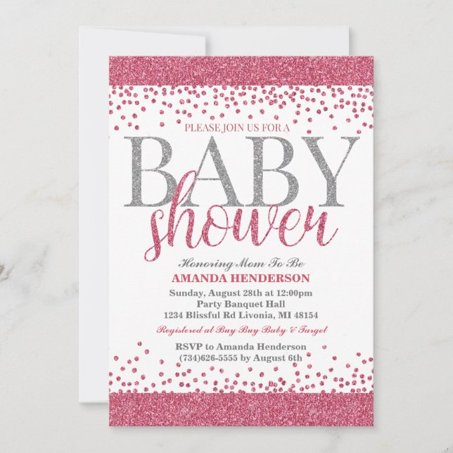 Invitation Baby shower de Parties scintillant rose (Devant)
