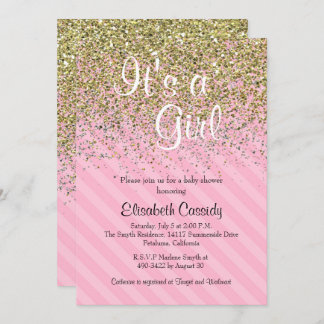 Invitation Baby shower de Parties scintillant rose et or Invi