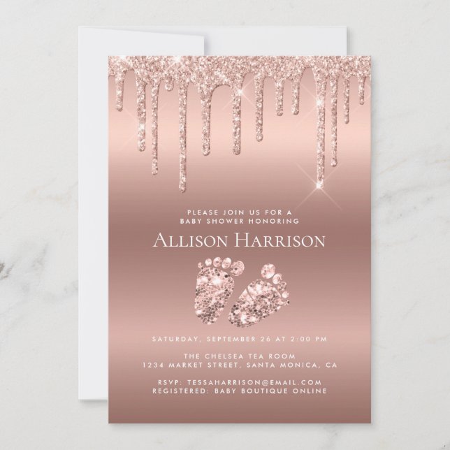 Invitation Baby shower de Parties scintillant rose Gold (Devant)