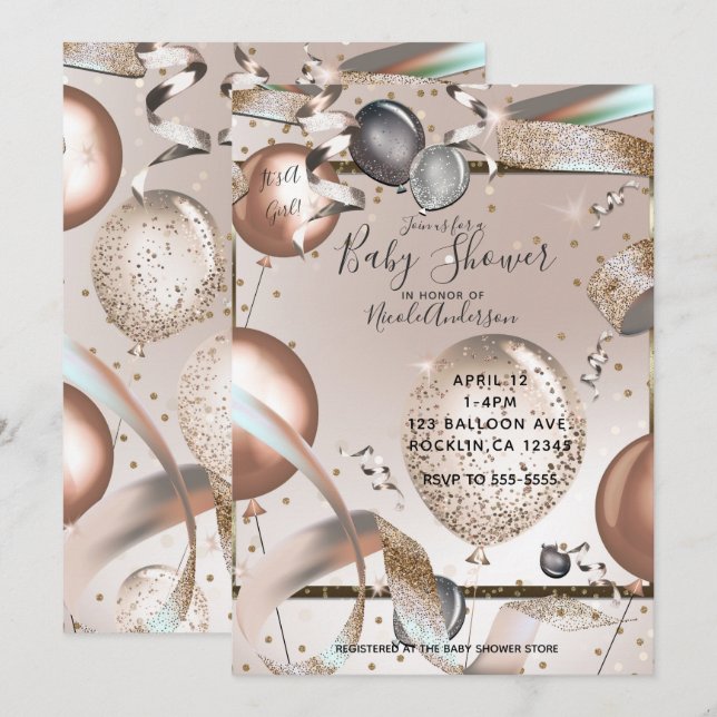 Invitation Baby shower de Parties scintillant rose Gold Rose (Devant / Derrière)