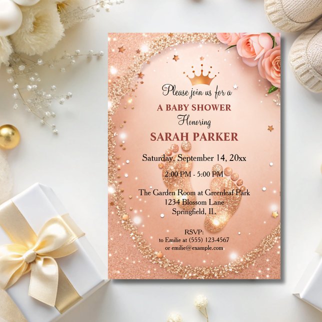 Invitation Baby shower de Parties scintillant Spark Gold Pied (Créateur téléchargé)