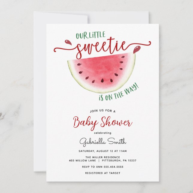Invitation Baby shower de pastèque (Devant)