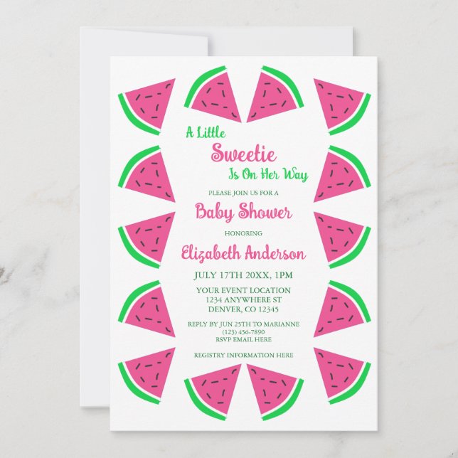 Invitation Baby shower de pastèque doux (Devant)