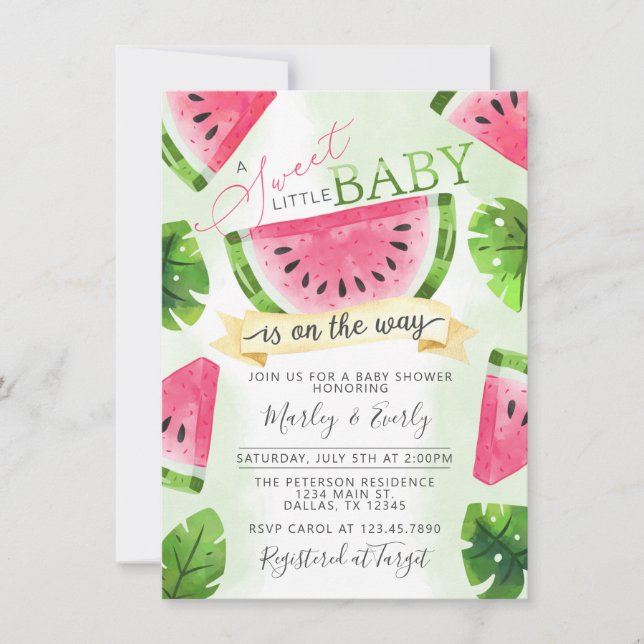 Invitation Baby shower de pastèque rose tropicale (Devant)