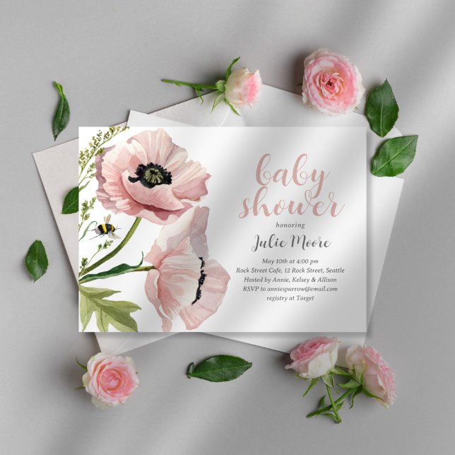 Invitation Baby shower de pavot rose imprimable (Créateur téléchargé)