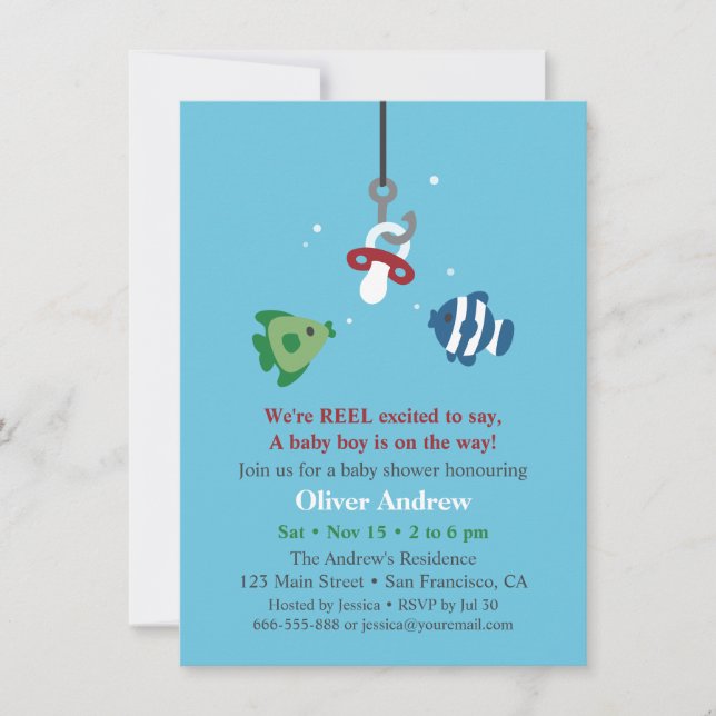 Invitation Baby shower de pêche à l'appât de poisson Invitati (Devant)