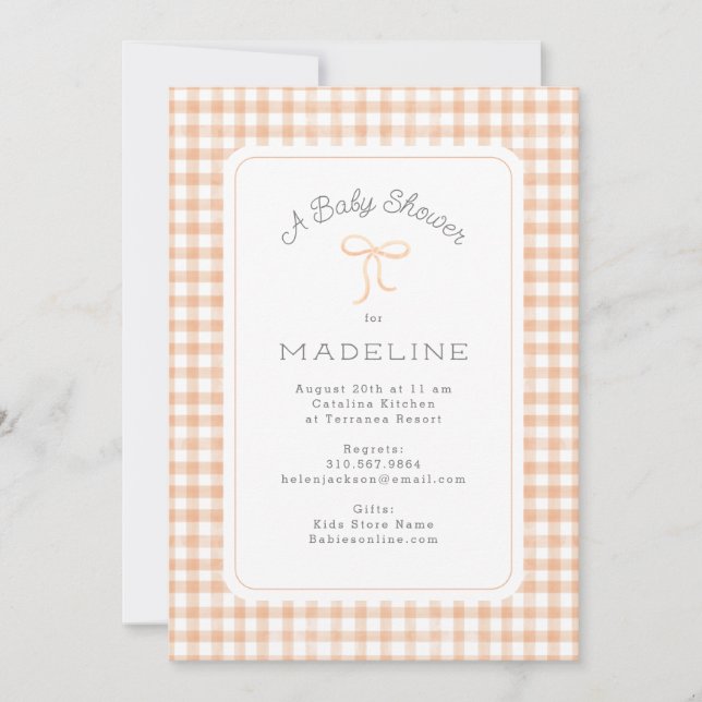 Invitation Baby shower de pêche En vichy aquarelle (Devant)
