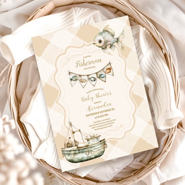 Invitation Baby shower de pêche Green Little Fisherman (Créateur téléchargé)