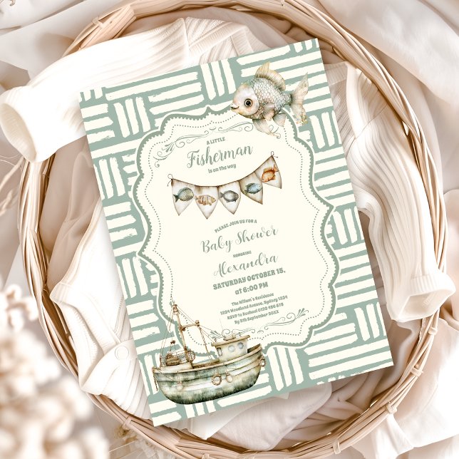 Invitation Baby shower de pêche Green Little Fisherman (Créateur téléchargé)