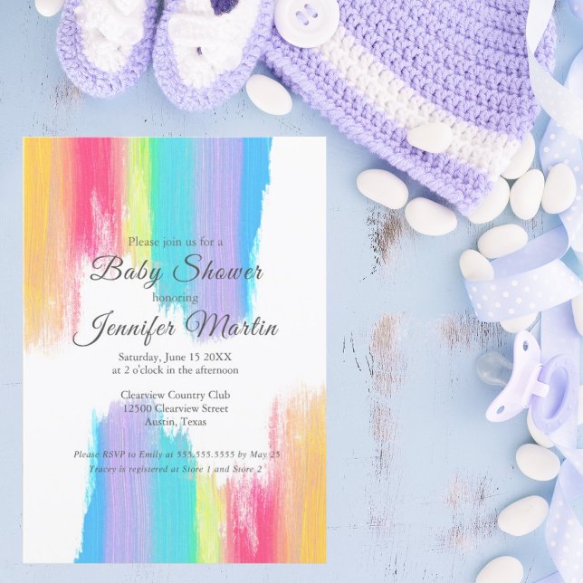 Invitation Baby shower de peinture à l'aquarelle arc-en-ciel (Créateur téléchargé)