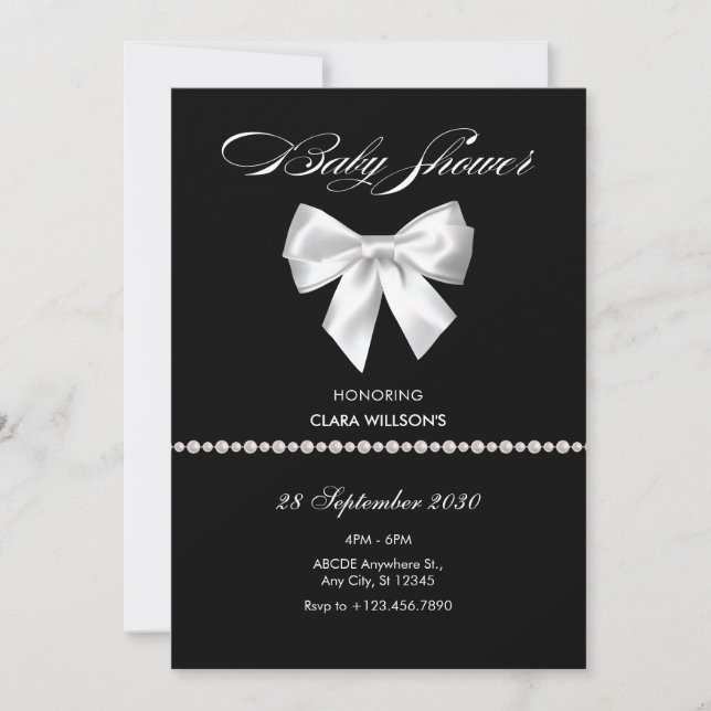 Invitation Baby shower de perle à arc noir (Devant)