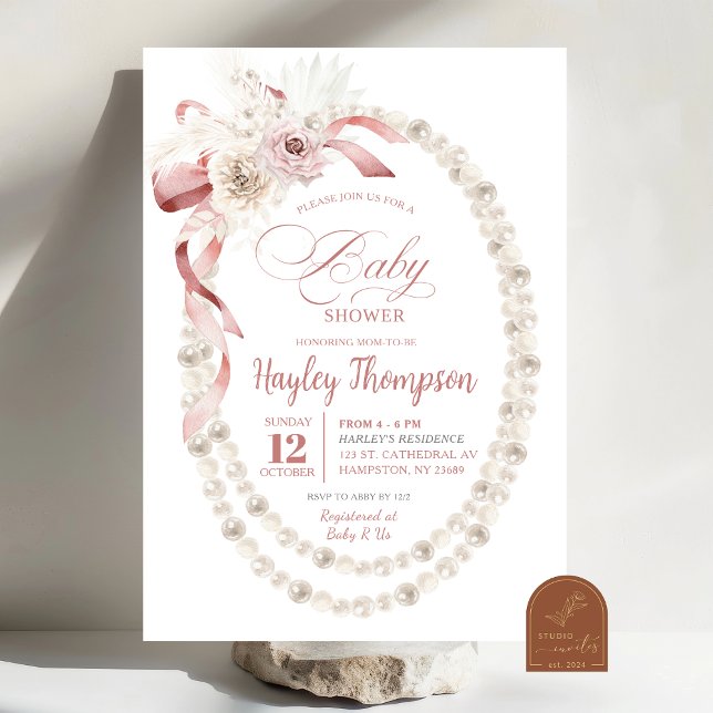 Invitation Baby shower de perles de boule rose (Créateur téléchargé)