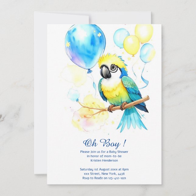 Invitation Baby shower de perroquet d'aquarelle (Devant)