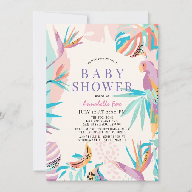 Invitation Baby shower de perroquet feuille coloré (Devant)