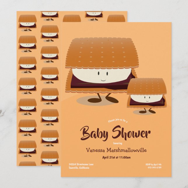 Invitation Baby shower de personnages de Cartoon Brown White  (Devant / Derrière)