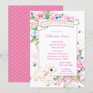 Invitation Baby shower de petit agneau rose floral