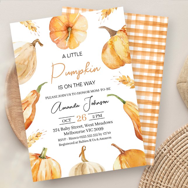Invitation Baby shower de petit Citrouille rustique neutre pa (Gender Neutral Little Pumpkin Baby Shower Invitation, Fall Baby Shower Invite, Autumn Wheat Edge)