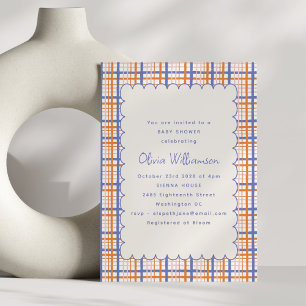 Invitation Baby shower de pétoncle bleu orange Preppy