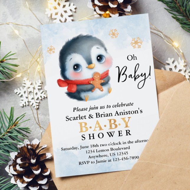 Invitation Baby shower de pingouin de Noël mignon (Créateur téléchargé)