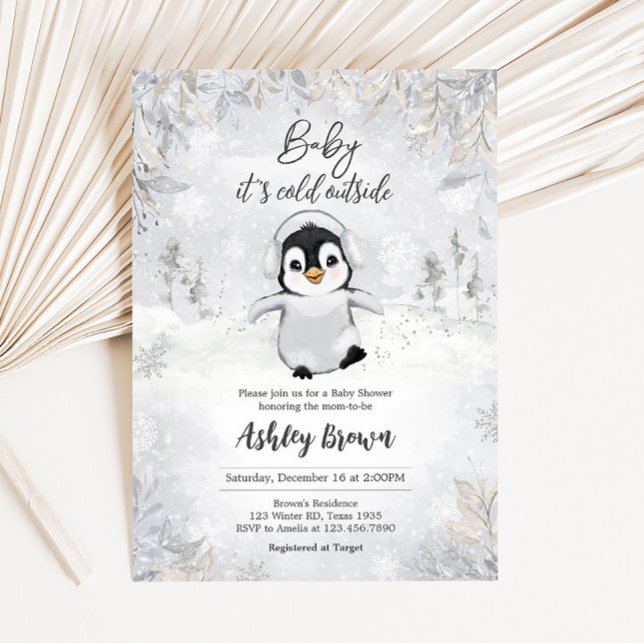 Invitation Baby shower de pingouin d'hiver (Penguin Baby Shower Invitation)