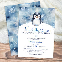 Baby shower de pingouin d'hiver avec des flocons d