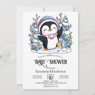 Invitation Baby shower de pingouin élégant en hiver