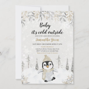 Invitation Baby shower de pingouin en argent or