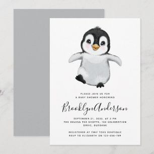 Invitation Baby shower de pingouin gris