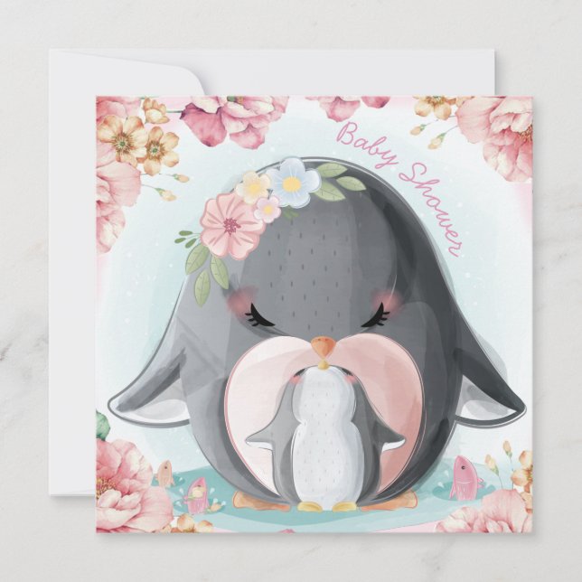Invitation Baby shower de pingouins (Devant)