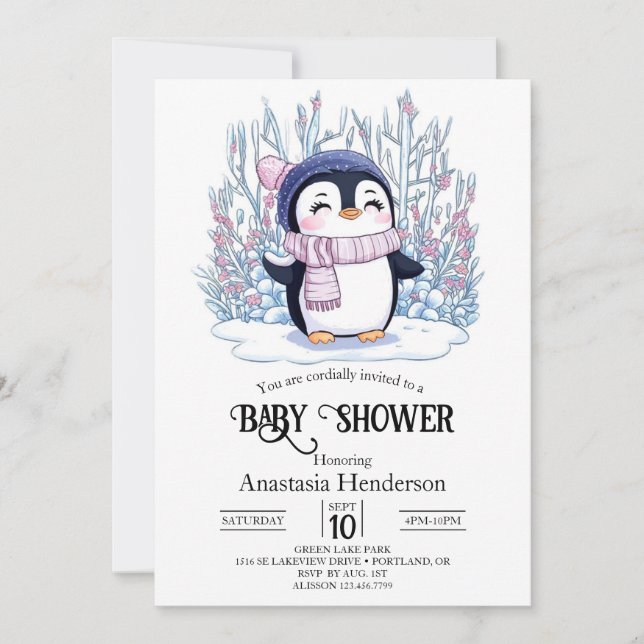 Invitation Baby shower de pingouins de rêve mignon (Devant)
